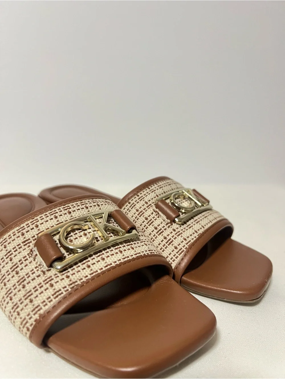 Calvin Klein - Brown & Cream Woven Sandals